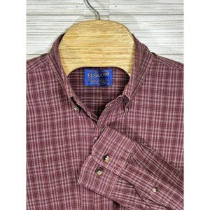 Pendleton Men's Red Plaid Wrinkle Resist Broadway Cloth 100% Cotton LS Sz‎ Large